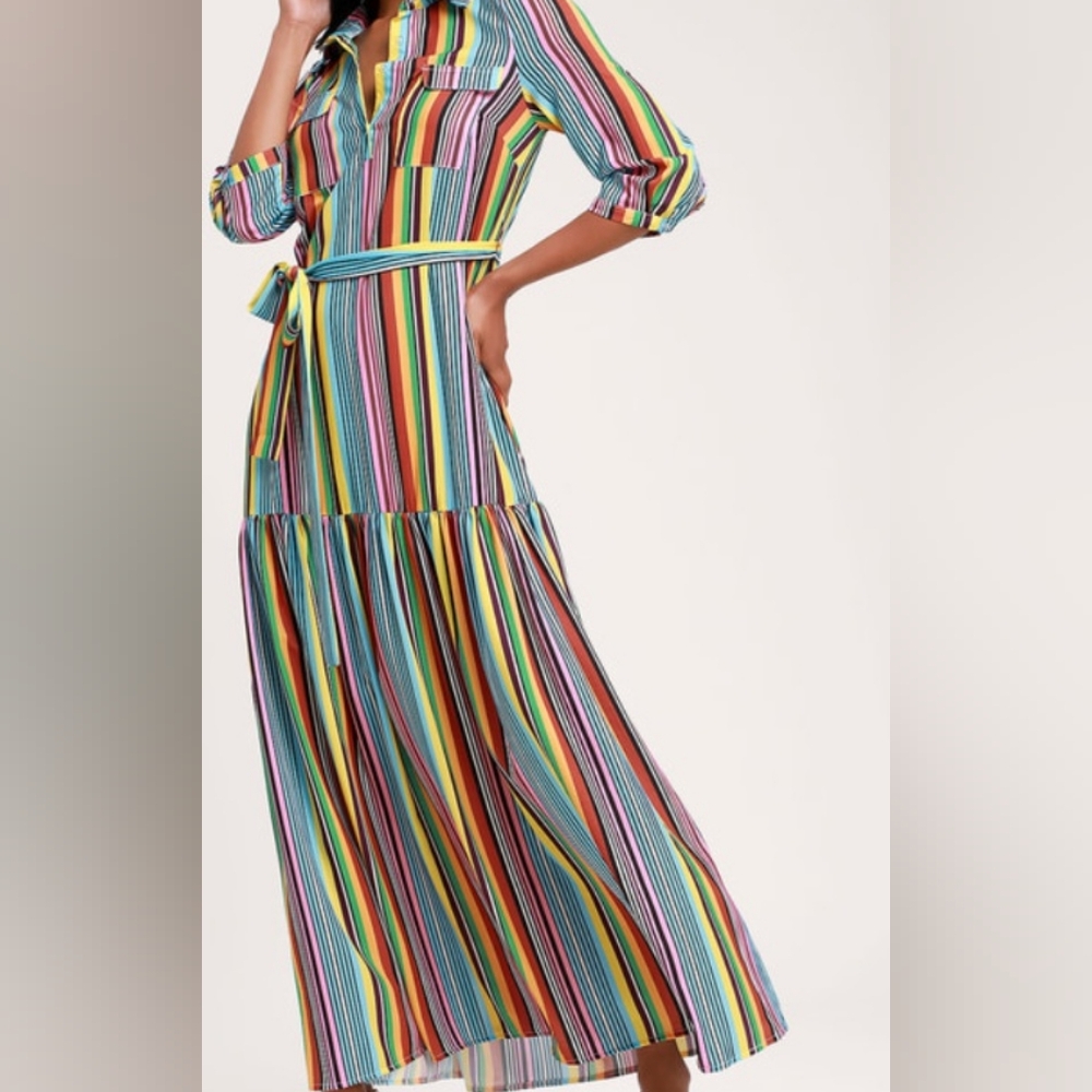 Lulus Multicolor Striped Maxi Dress Sz